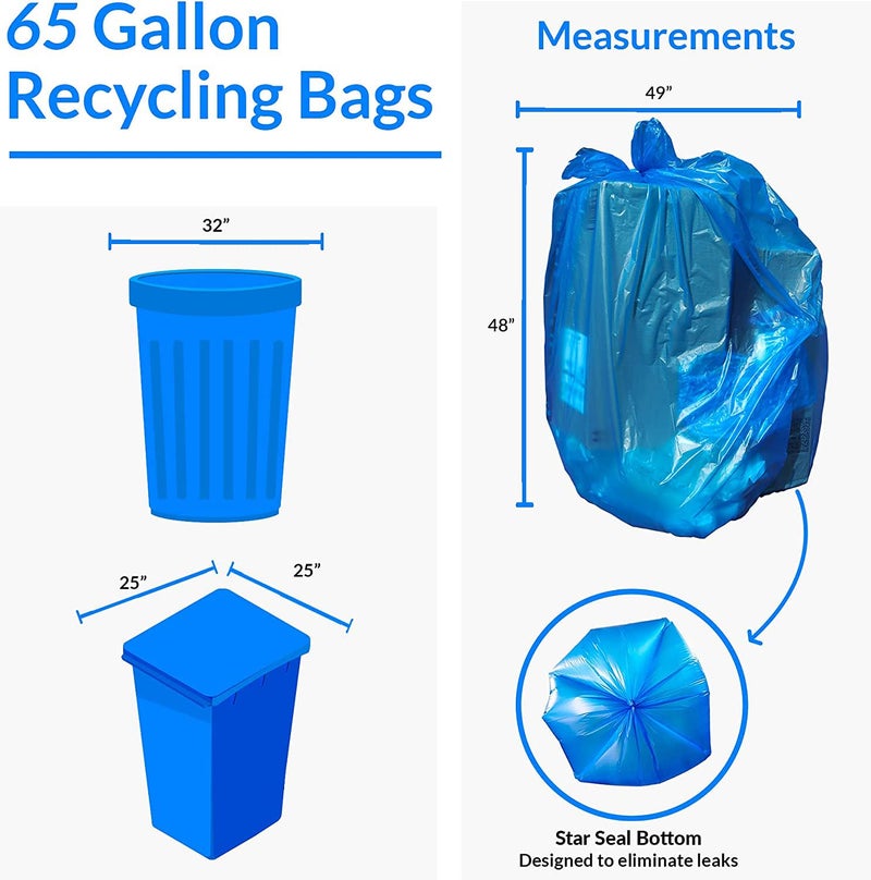 Reli. 65 Gallon Blue Recycling Bags, 100 Count, Heavy Duty, Large Trash Bags - Image 5